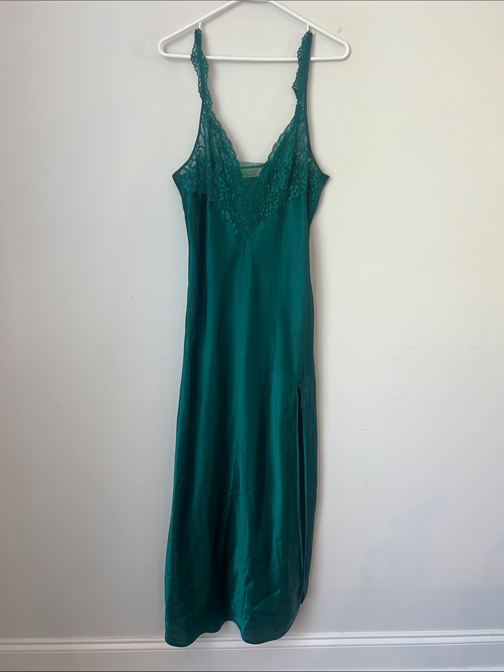 Victoria's Secret Vintage Gold Label Teal Lace-Trim Slip Dress Sz Lg 🟢